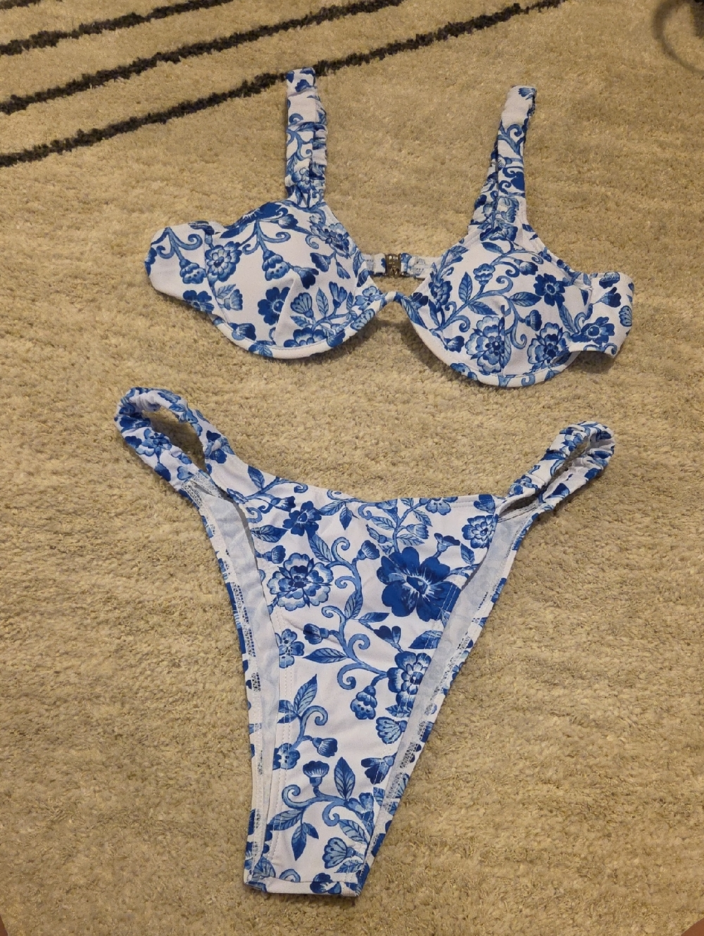 Blue Floral Underwire Bikini Set - Women's Swim Bikini